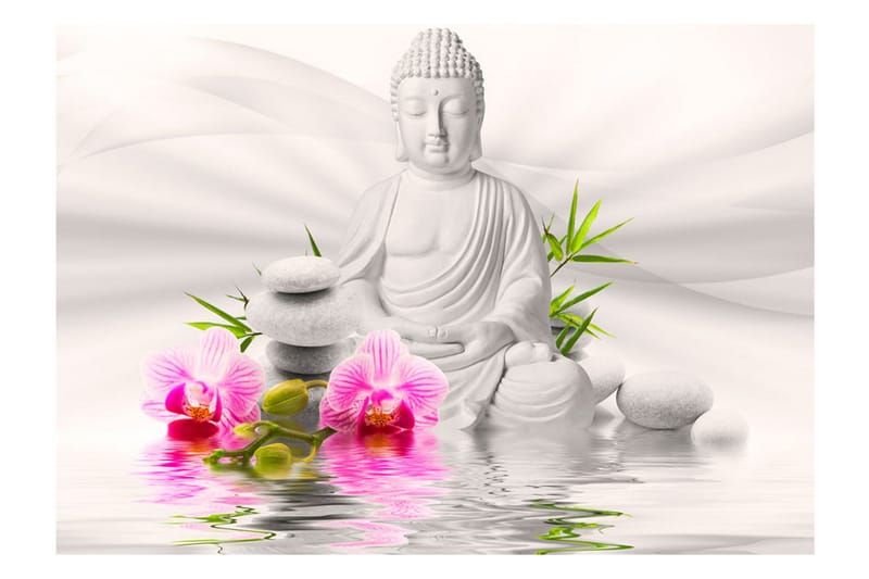 Fototapet Buddha And Orchids 400x280 - Artgeist sp. z o. o. - Innredning - Veggdekorasjon - Tapeter - Fototapeter