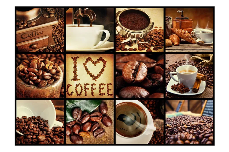 Fototapet Coffee Collage 350x245 - Artgeist sp. z o. o. - Innredning - Veggdekorasjon - Tapeter - Fototapeter