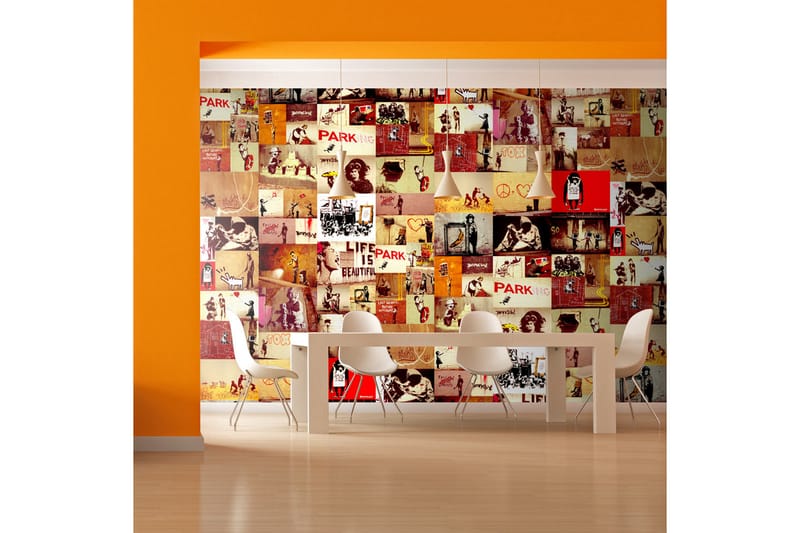Fototapet Collage Banksy 50x1000 - Artgeist sp. z o. o. - Innredning - Veggdekorasjon - Tapeter - Fototapeter