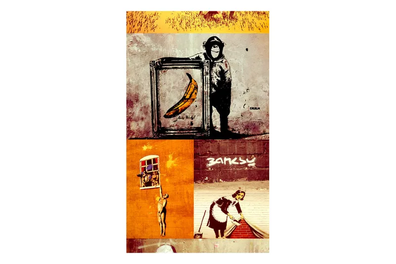 Fototapet Collage Banksy 50x1000 - Artgeist sp. z o. o. - Innredning - Veggdekorasjon - Tapeter - Fototapeter