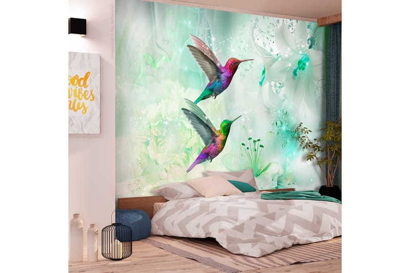 Fototapet Colourful Hummingbirds Green 350x245 - Innredning - Veggdekorasjon - Tapeter - Fototapeter