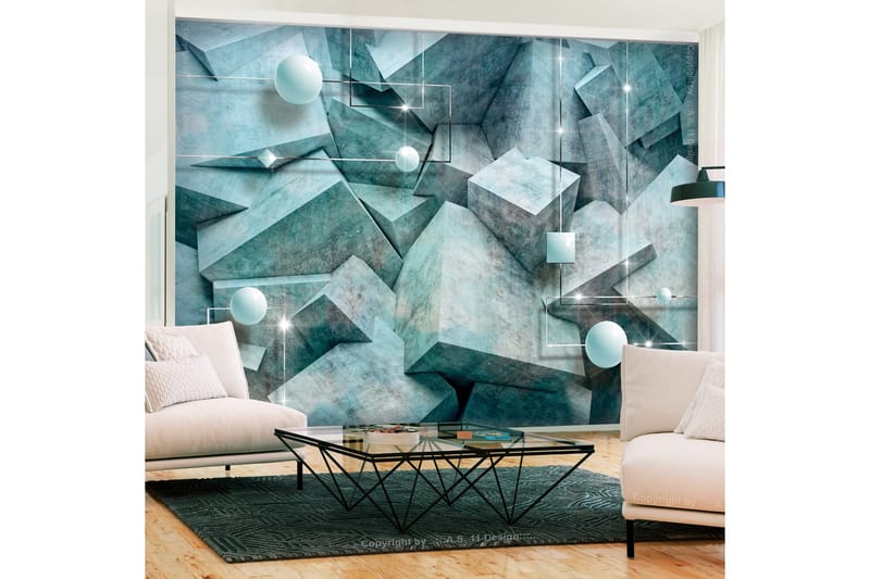 Fototapet Concrete Cubes Green 250x175 - Artgeist sp. z o. o. - Innredning - Veggdekorasjon - Tapeter - Fototapeter
