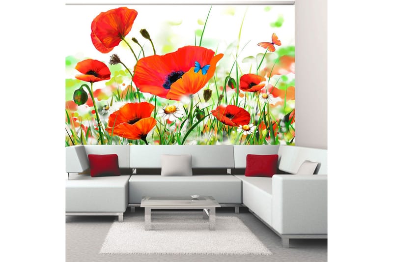 Fototapet Country Poppies 350x270 - Artgeist sp. z o. o. - Innredning - Veggdekorasjon - Tapeter - Fototapeter