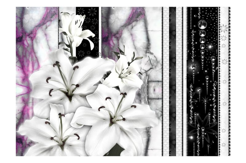 Fototapet Crying Lilies On Purple Marble 100x70 - Artgeist sp. z o. o. - Innredning - Veggdekorasjon - Tapeter - Fototapeter