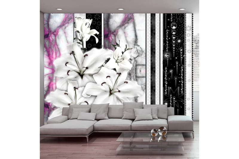 Fototapet Crying Lilies On Purple Marble 100x70 - Artgeist sp. z o. o. - Innredning - Veggdekorasjon - Tapeter - Fototapeter