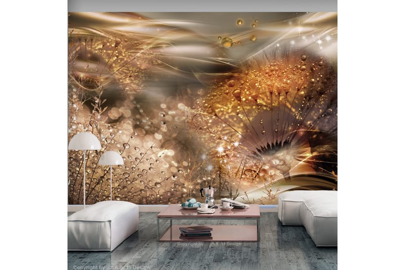 Fototapet Dandelions' World Gold 250x175 - Finnes i flere størrelser - Innredning - Veggdekorasjon - Tapeter - Fototapeter