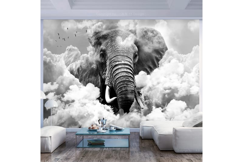 Fototapet Elephant In The Clouds Black And White 200x140 - Artgeist sp. z o. o. - Innredning - Veggdekorasjon - Tapeter - Fototapeter