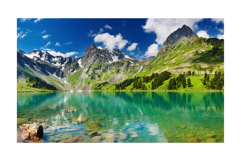 Fototapet Fjellsjø 450x270 - Artgeist sp. z o. o. - Innredning - Veggdekorasjon - Tapeter - Fototapeter