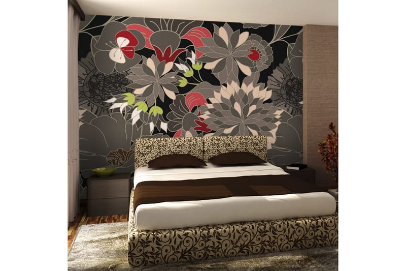 Fototapet Floral Design Gray 350x270 - Artgeist sp. z o. o. - Innredning - Veggdekorasjon - Tapeter - Fototapeter