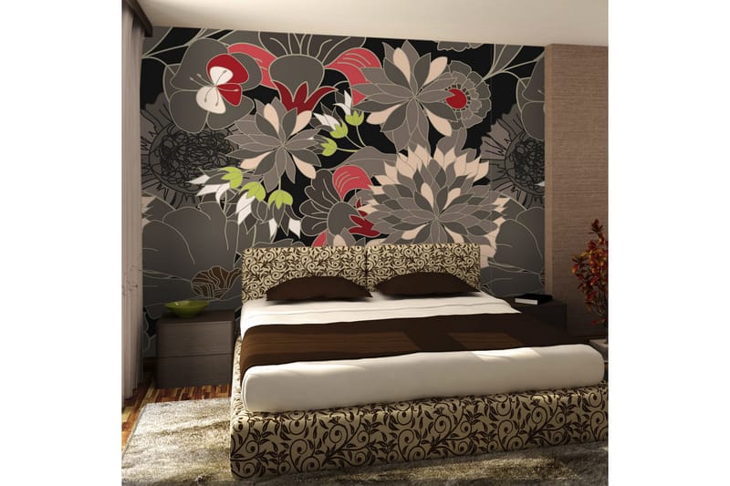 Fototapet Floral Design Gray 350x270 - Artgeist sp. z o. o. - Innredning - Veggdekorasjon - Tapeter - Fototapeter
