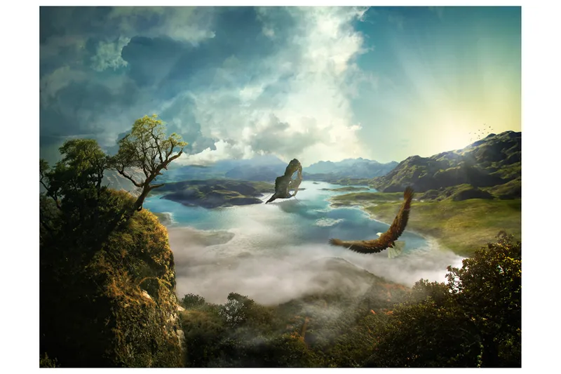 Fototapet Flyging Over Sjø 300x231 - Artgeist sp. z o. o. - Innredning - Veggdekorasjon - Tapeter - Fototapeter