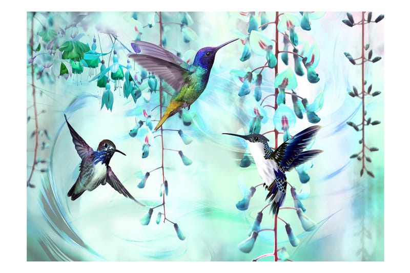 Fototapet Flying Hummingbirds Green 100x70 - Fototapeter