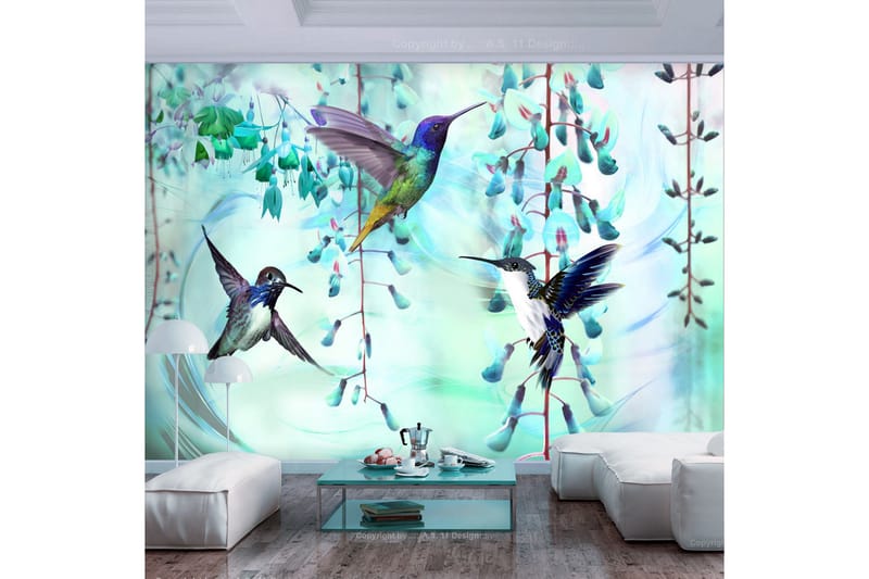 Fototapet Flying Hummingbirds Green 350x245 - Innredning - Veggdekorasjon - Tapeter - Fototapeter