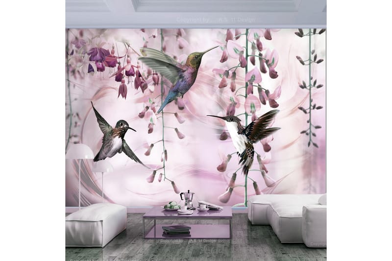 Fototapet Flying Hummingbirds Pink 300x210 - Innredning - Veggdekorasjon - Tapeter - Fototapeter