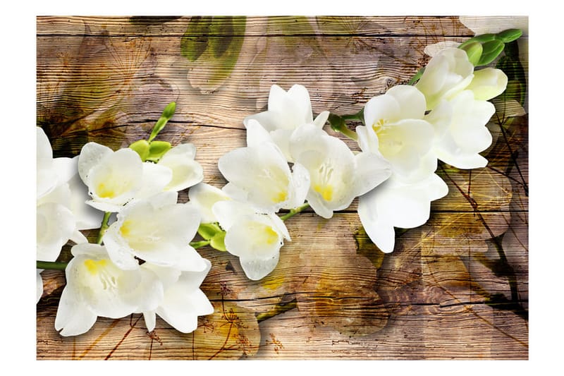 Fototapet Freesia On Wood 350x245 - Artgeist sp. z o. o. - Innredning - Veggdekorasjon - Tapeter - Fototapeter