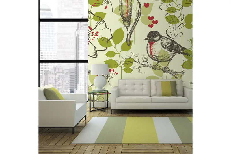 Fototapet Fugl Og Liljer Vintage Mønster 400x309 - Artgeist sp. z o. o. - Innredning - Veggdekorasjon - Tapeter - Fototapeter