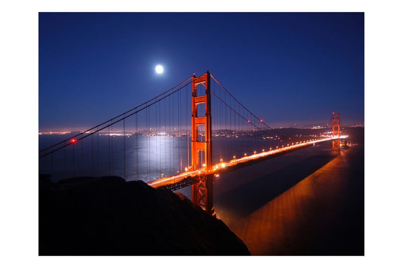Fototapet Golden Gate-Broen Om Natten 350x270 - Artgeist sp. z o. o. - Innredning - Veggdekorasjon - Tapeter - Fototapeter