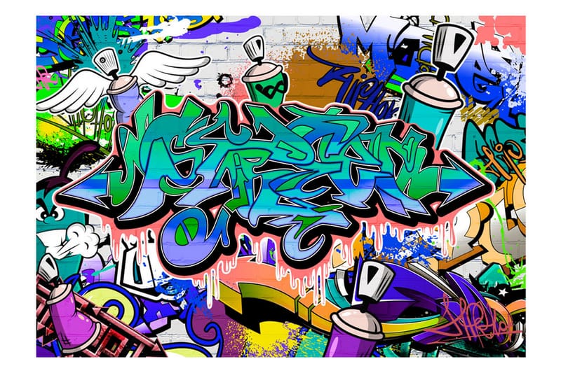 Fototapet Graffiti Blue Theme 200x140 - Artgeist sp. z o. o. - Fototapeter