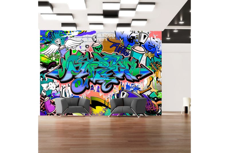 Fototapet Graffiti Blue Theme 300x210 - Artgeist sp. z o. o. - Innredning - Veggdekorasjon - Tapeter - Fototapeter