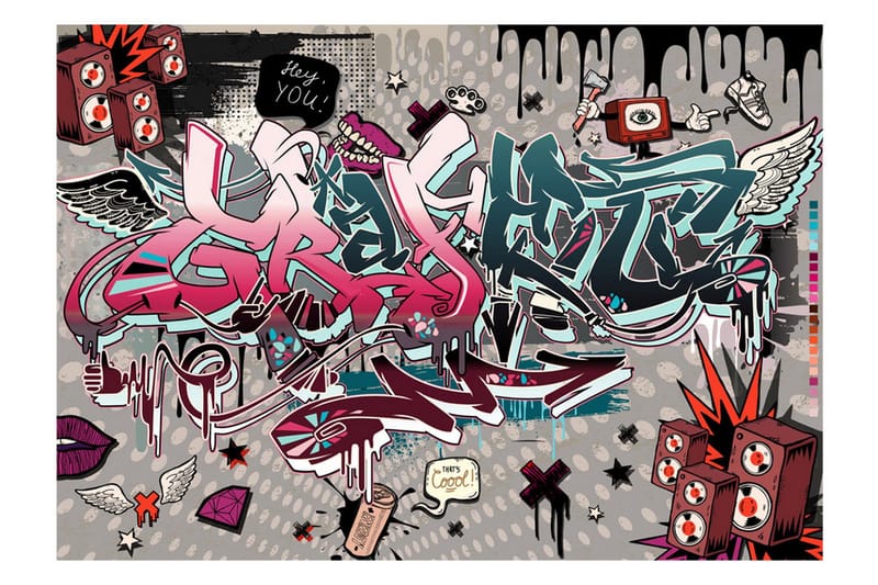 Fototapet Graffiti Hey You! 400x280 - Finnes i flere størrelser - Innredning - Veggdekorasjon - Tapeter - Fototapeter