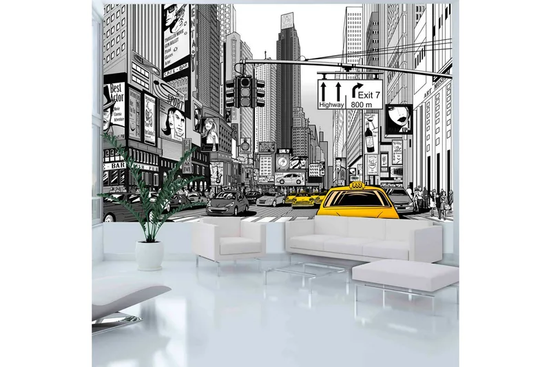 Fototapet Gule Taxibiler NYC 450x270 - Artgeist sp. z o. o. - Innredning - Veggdekorasjon - Tapeter - Fototapeter