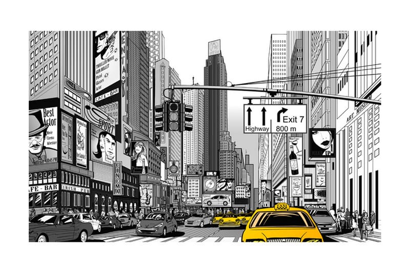 Fototapet Gule Taxibiler NYC 450x270 - Artgeist sp. z o. o. - Innredning - Veggdekorasjon - Tapeter - Fototapeter