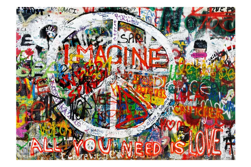 Fototapet Hippie Graffiti 300x210 - Artgeist sp. z o. o. - Innredning - Veggdekorasjon - Tapeter - Fototapeter
