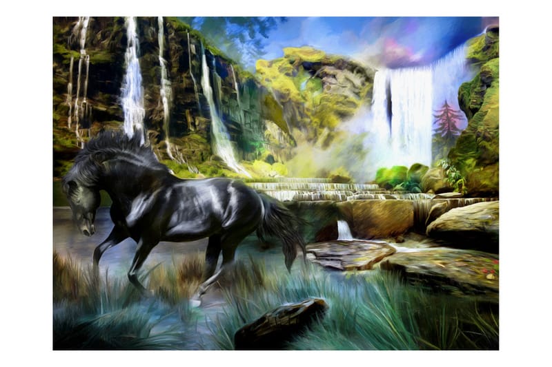 FOTOTAPET Horse Sky Blue Waterfall 200x154 - Artgeist sp. z o. o. - Fototapeter