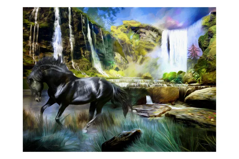 FOTOTAPET Horse Sky Blue Waterfall 200x154 - Artgeist sp. z o. o. - Innredning - Veggdekorasjon - Tapeter - Fototapeter