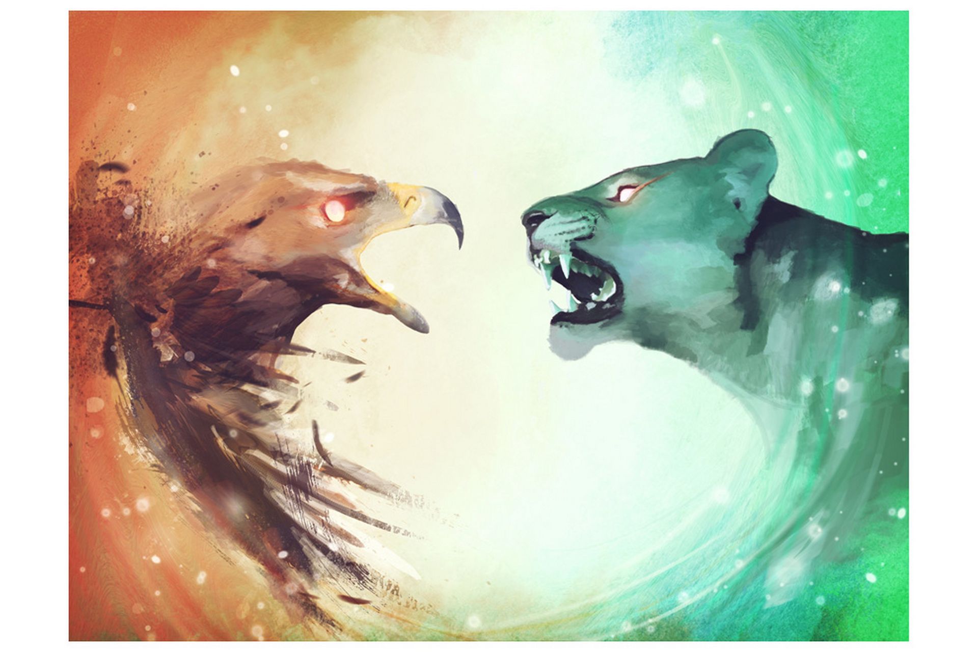 Fototapet Interspecies Clash 350x270 - Artgeist sp. z o. o. - Innredning - Veggdekorasjon - Tapeter - Fototapeter