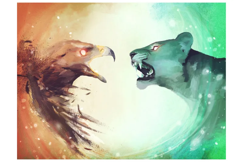 Fototapet Interspecies Clash 350x270 - Artgeist sp. z o. o. - Innredning - Veggdekorasjon - Tapeter - Fototapeter