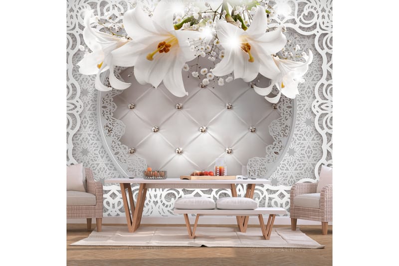 Fototapet Lilies And Quilted Background 300x210 - Innredning - Veggdekorasjon - Tapeter - Fototapeter