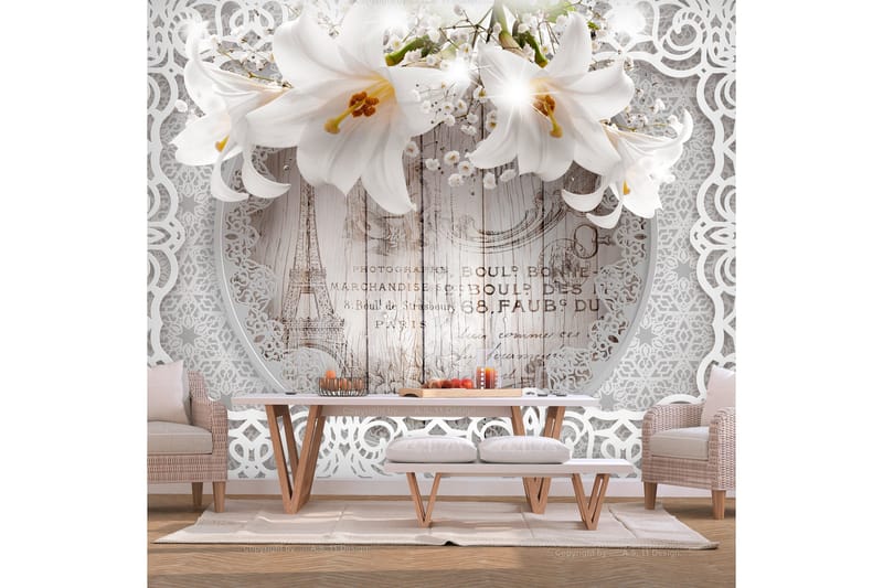 Fototapet Lilies And Wooden Background 150x105 - Finnes i flere størrelser - Innredning - Veggdekorasjon - Tapeter - Fototapeter