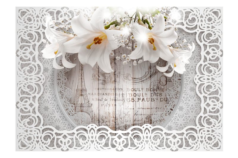 Fototapet Lilies And Wooden Background 200x140, Finnes i flere størrelser