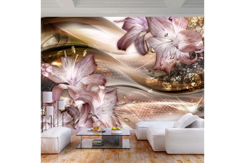 Fototapet Lilies On The Wave Brown 350x245 - Finnes i flere størrelser - Innredning - Veggdekorasjon - Tapeter - Fototapeter