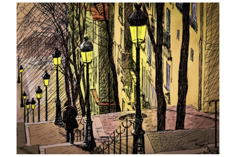 Fototapet Lonely Walk Through Montmartre 200x154 - Artgeist sp. z o. o. - Innredning - Veggdekorasjon - Tapeter - Fototapeter