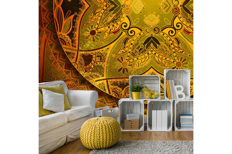Fototapet Mandala Golden Poem 200x140 - Innredning - Veggdekorasjon - Tapeter - Fototapeter