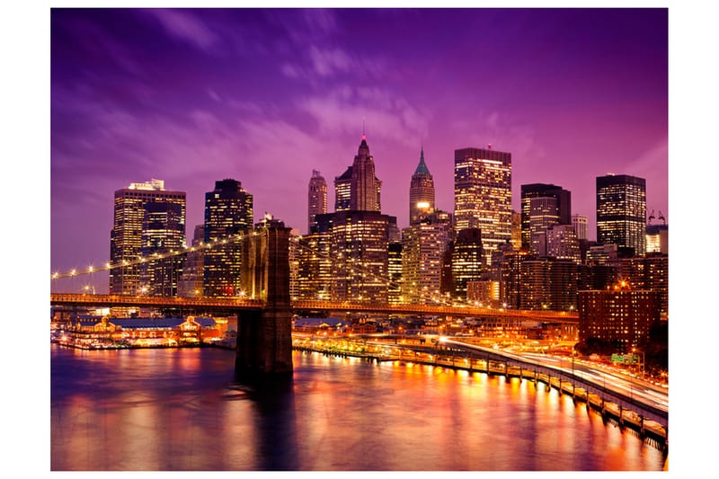 Fototapet Manhattan And Brooklyn Bridge At Night 200x154 - Artgeist sp. z o. o. - Fototapeter