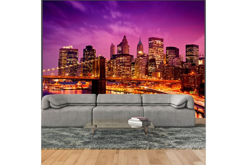 Fototapet Manhattan And Brooklyn Bridge At Night 200x154 - Artgeist sp. z o. o. - Innredning - Veggdekorasjon - Tapeter - Fototapeter