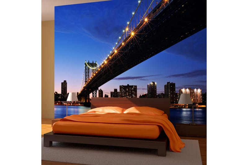 Fototapet Manhattan Bridge Illuminated At Night 200x154 - Artgeist sp. z o. o. - Fototapeter