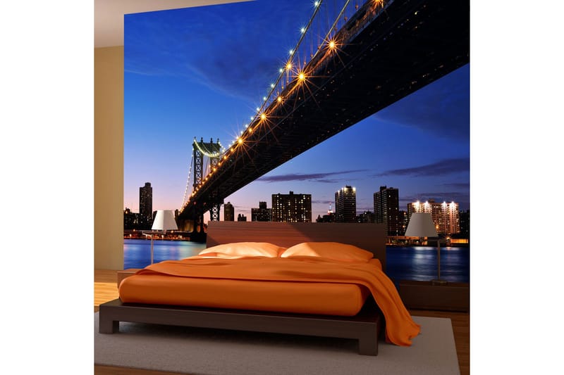 Fototapet Manhattan Bridge Opplyst Om Natten 350x270, Artgeist sp. z o. o.