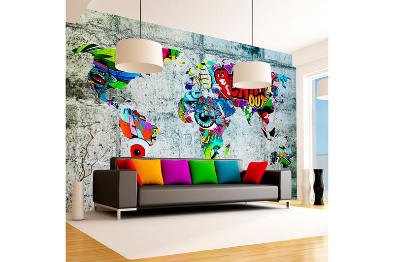 Fototapet Map Graffiti 300x210 - Artgeist sp. z o. o. - Innredning - Veggdekorasjon - Tapeter - Fototapeter