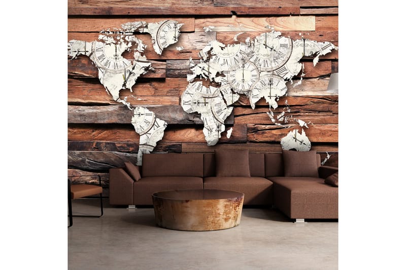 Fototapet Map On Wood 150x105 - Innredning - Veggdekorasjon - Tapeter - Fototapeter