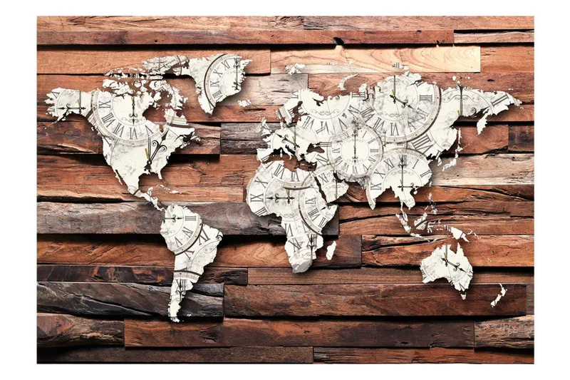 Fototapet Map On Wood 300x210 - Artgeist sp. z o. o. - Innredning - Veggdekorasjon - Tapeter - Fototapeter