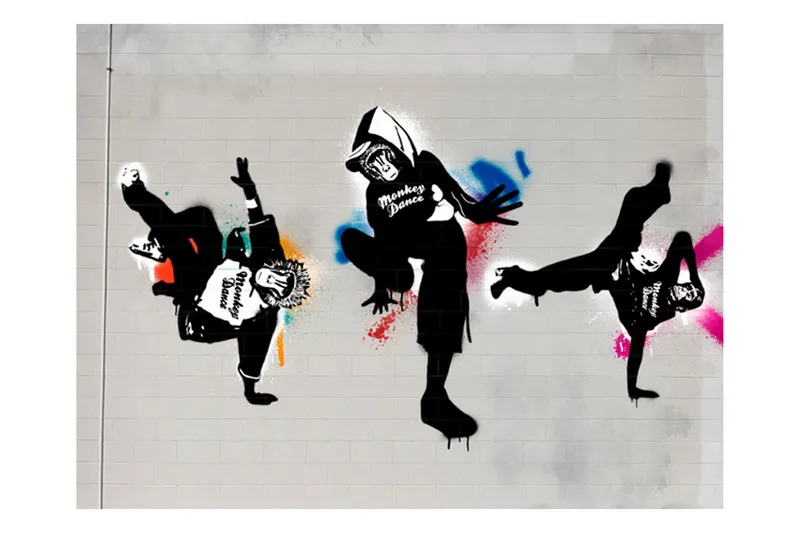 Fototapet Monkey Dance Street Art 350x270 - Artgeist sp. z o. o. - Innredning - Veggdekorasjon - Tapeter - Fototapeter