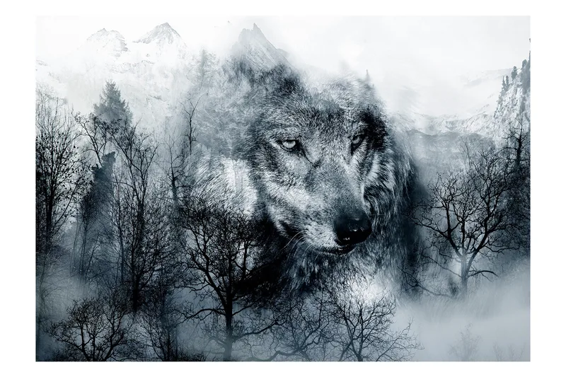 Fototapet Mountain Predator Black And White 200x140, Artgeist sp. z o. o.
