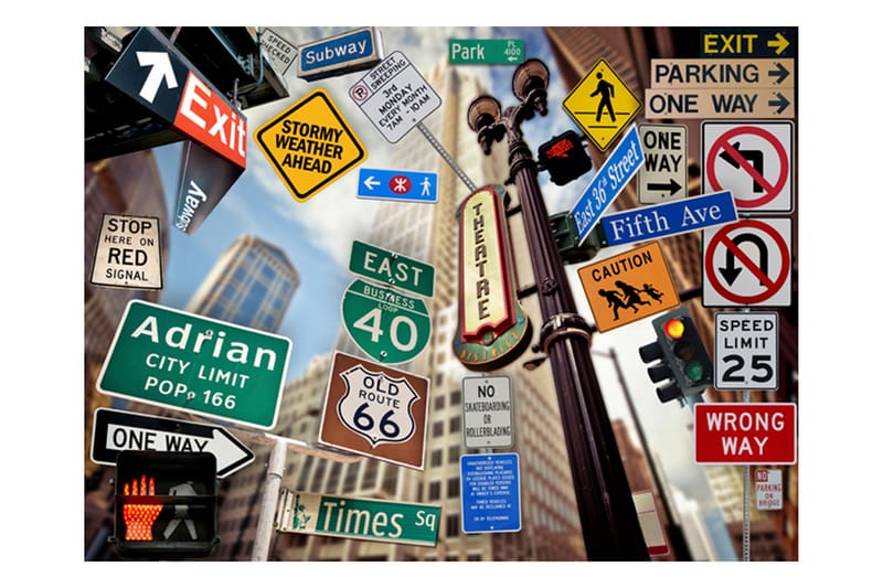 Fototapet New York Signposts 250x193 - Artgeist sp. z o. o. - Innredning - Veggdekorasjon - Tapeter - Fototapeter