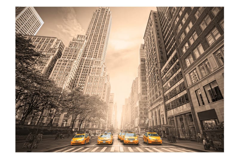 Fototapet New York Taxi Sepia 300x210 - Artgeist sp. z o. o. - Innredning - Veggdekorasjon - Tapeter - Fototapeter