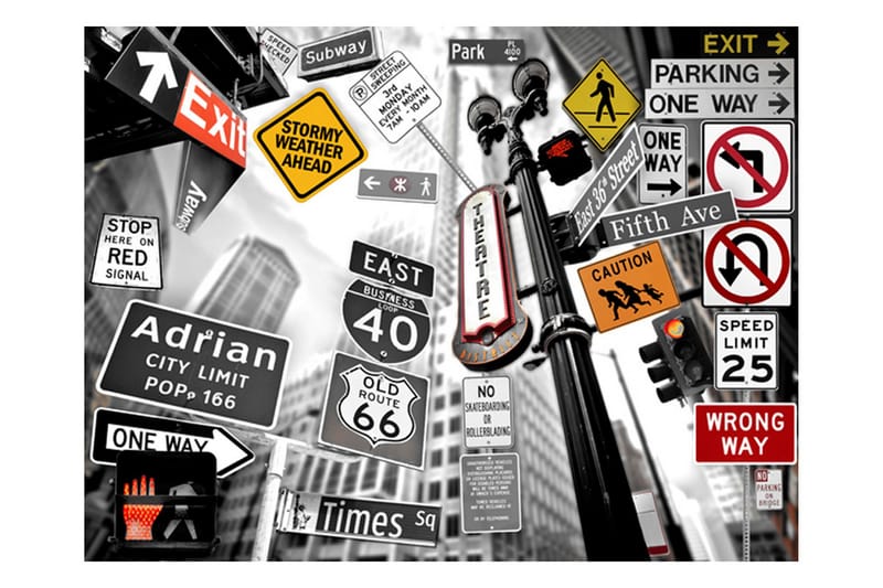 Fototapet NYC Tegn På En Monokrom Bakgrunn 300x231 - Artgeist sp. z o. o. - Innredning - Veggdekorasjon - Tapeter - Fototapeter