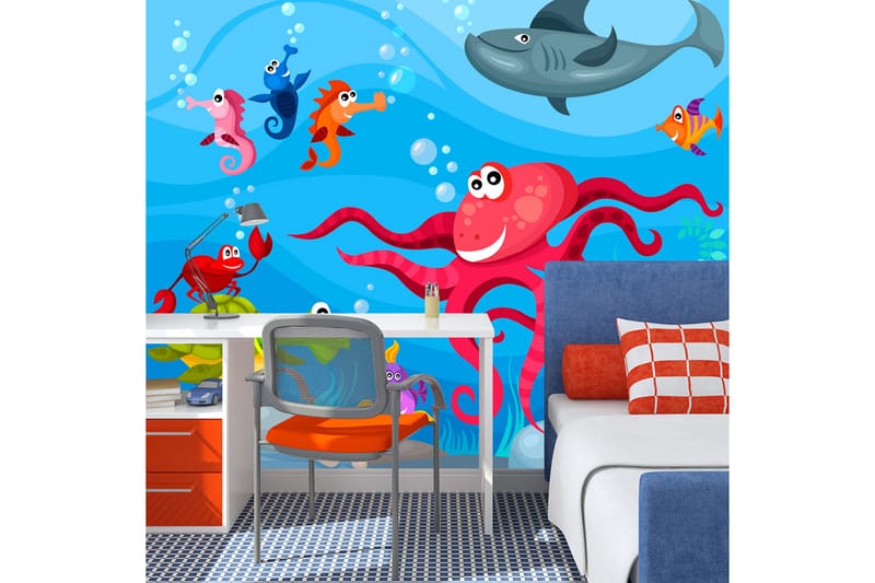 Fototapet Octopus And Shark 250x193 - Artgeist sp. z o. o. - Innredning - Veggdekorasjon - Tapeter - Fototapeter